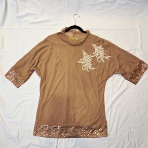 OGGO Athletica Brown Sequin Long Sleeve Top